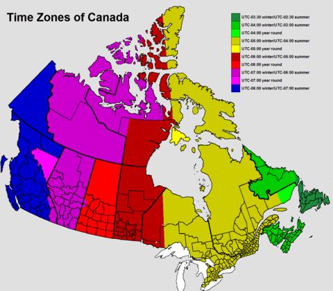 Các múi giờ trong từng khu vực của Canada so với Việt Nam